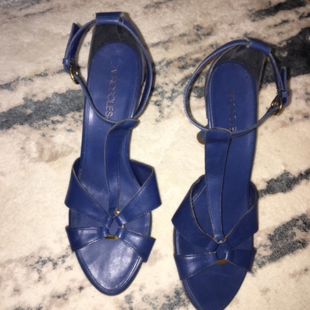 Blue Leather Heeled Sandals
